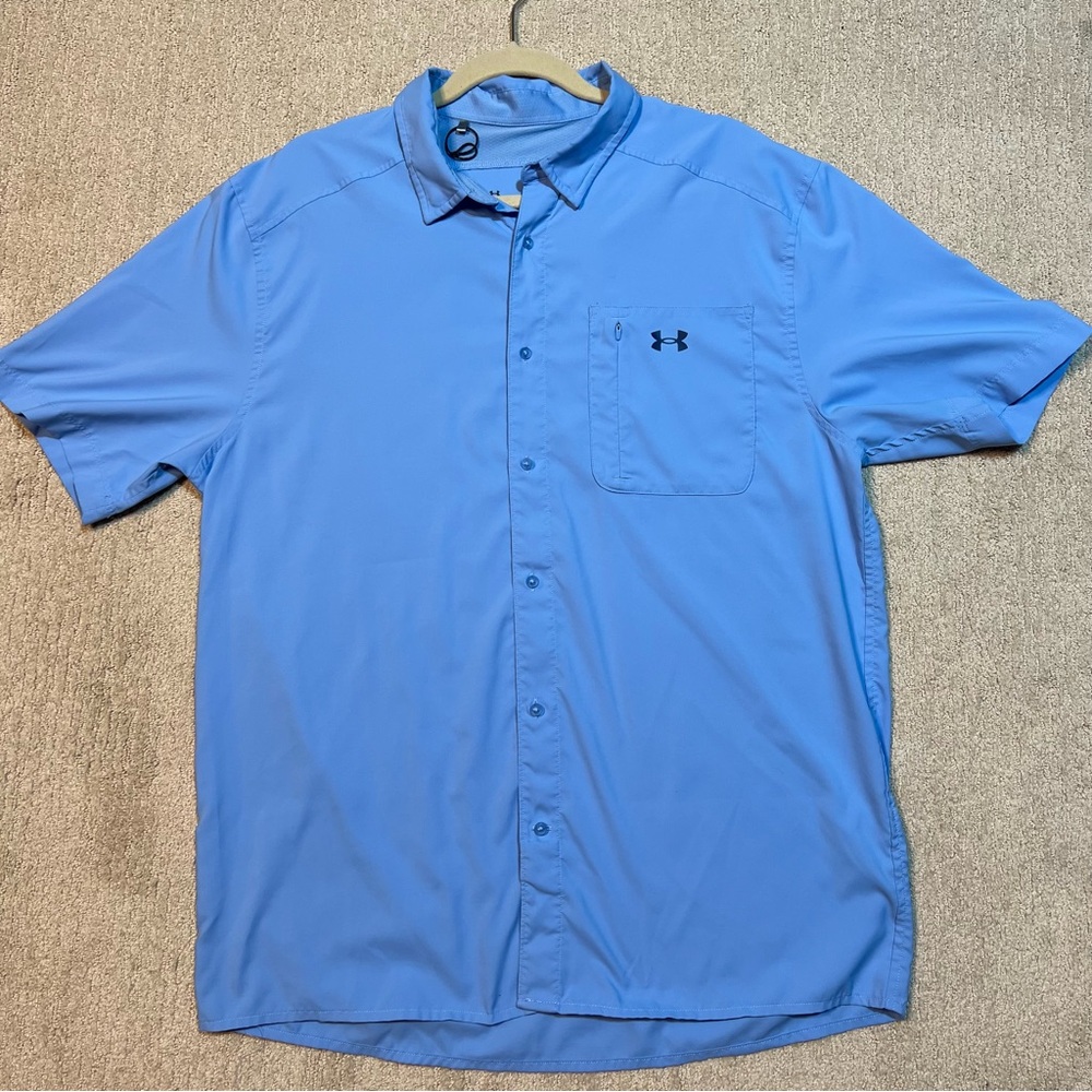 Under Armour Drift Tide 2.0 Short Sleeve Button Collar Blue Shirt Men’s Sz. XL